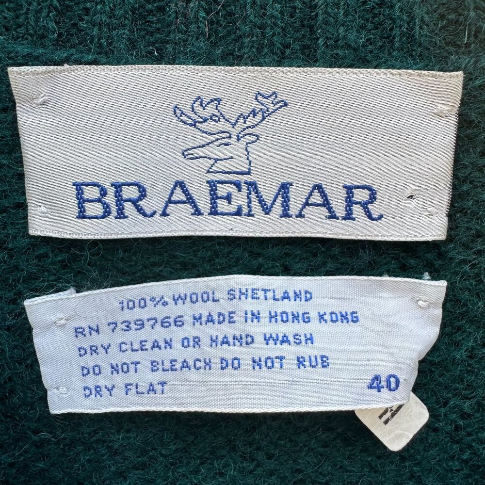 Braemar Vintage Womens Green‎ Wool Knit Shetland Cardigan Sweater Button Defects - Picture 2 of 14